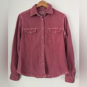 Ryan Michael Shirt Women Medium Silk Pearl Snap dark pink Western Rodeo Classic
